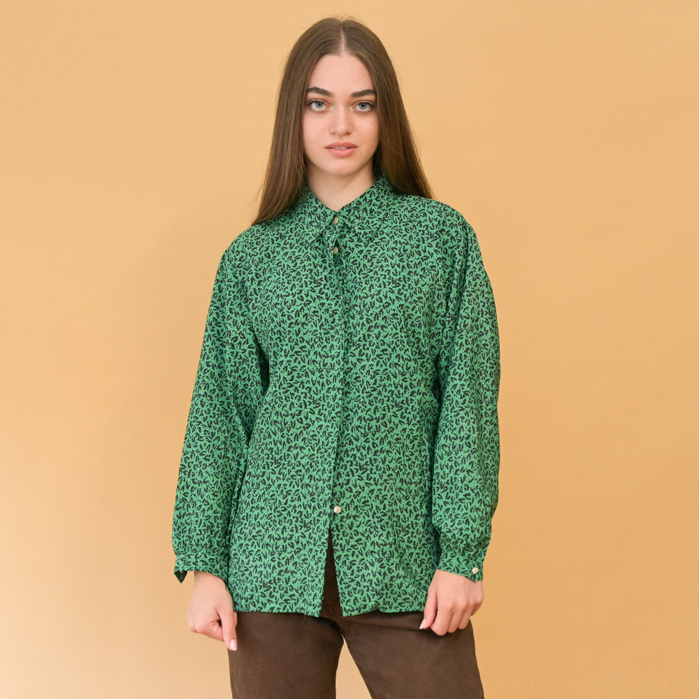 VIN-BLO-24514 Vintage πουκάμισο πράσινο μαύρο M