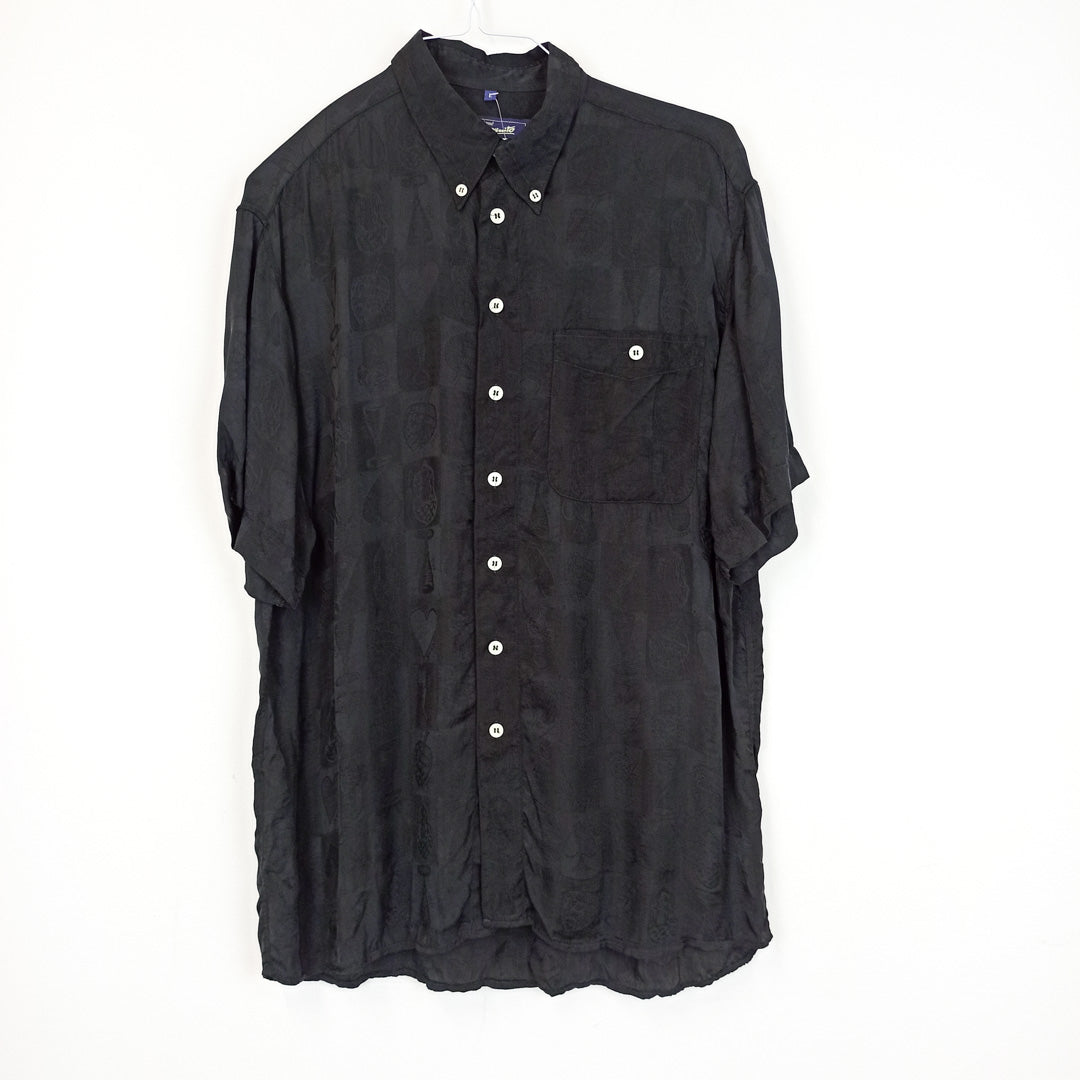 VIN-SHI-25067 Vintage πουκάμισο crazy pattern μαύρο unisex L