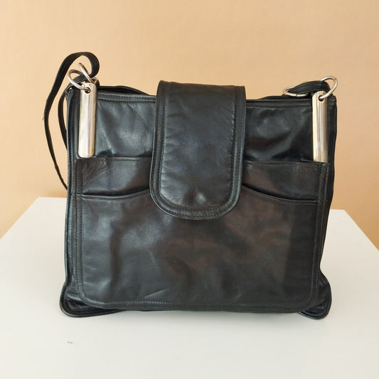 VIN-BAG-27887 Vintage δερμάτινη τσάντα μαύρη