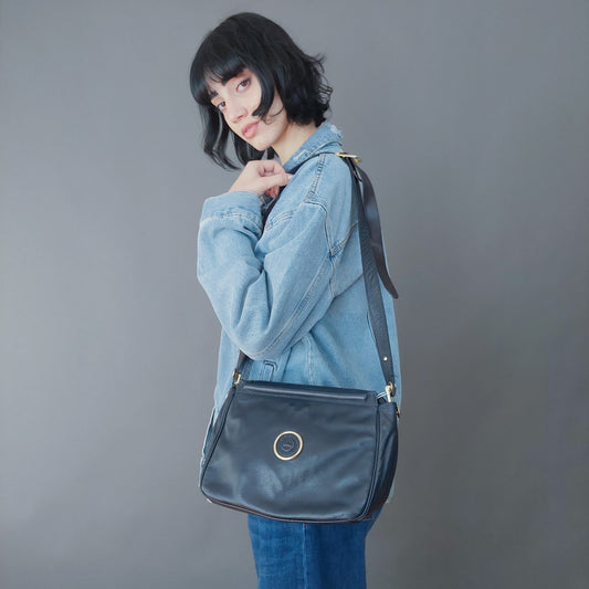 VIN-BAG-26838 Vintage δερμάτινη τσάντα σκούρο μπλε