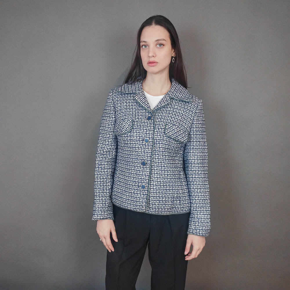 VIN-OUTW-33383 Vintage σακάκι μπλε λευκό S-M