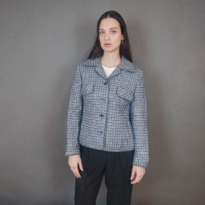 VIN-OUTW-33383 Vintage σακάκι μπλε λευκό S-M