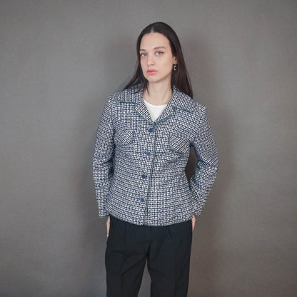 VIN-OUTW-33383 Vintage σακάκι μπλε λευκό S-M