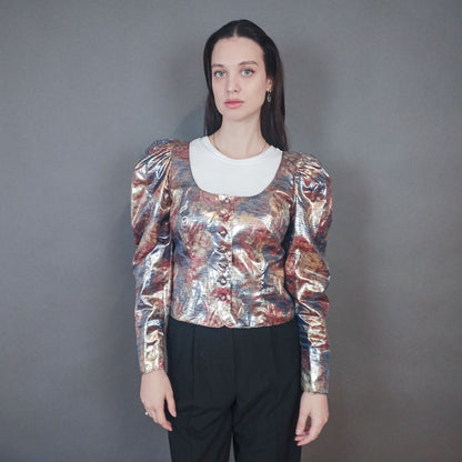 VIN-OUTW-33425 Vintage τοπ μεταλιζέ εμπριμέ L