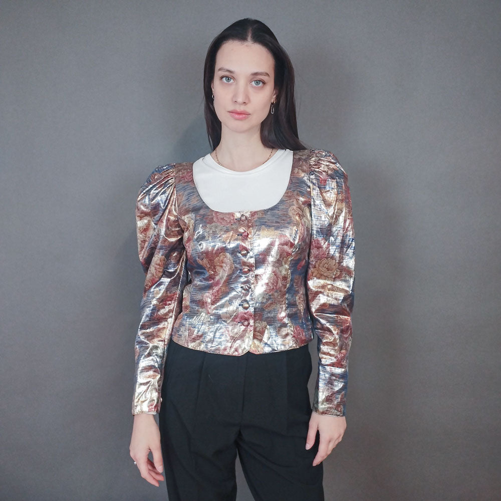 VIN-OUTW-33425 Vintage τοπ μεταλιζέ εμπριμέ L