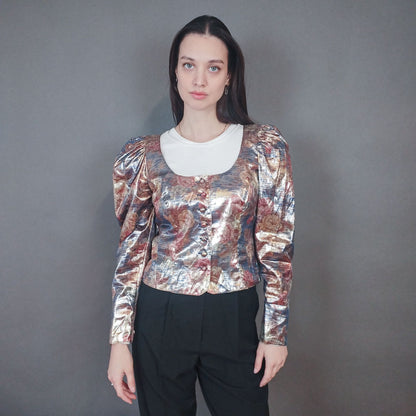 VIN-OUTW-33425 Vintage τοπ μεταλιζέ εμπριμέ L