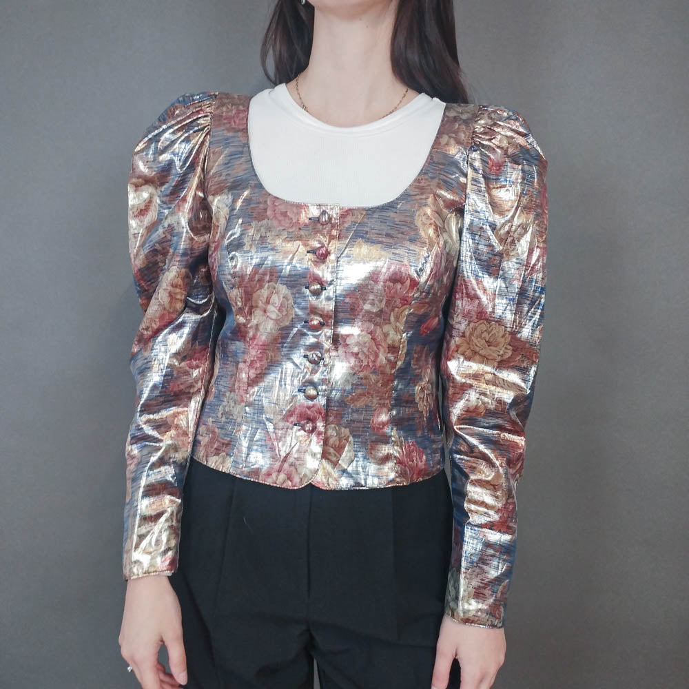 VIN-OUTW-33425 Vintage τοπ μεταλιζέ εμπριμέ L