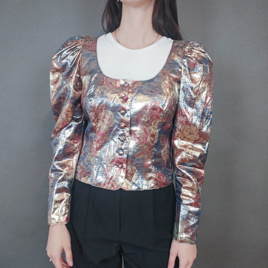 VIN-OUTW-33425 Vintage τοπ μεταλιζέ εμπριμέ L