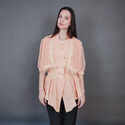 VIN-OUTW-33431 Vintage τοπ σομόν με δαντέλα S-M