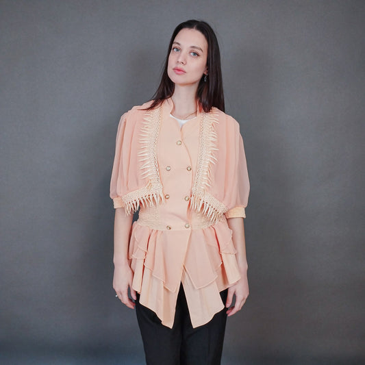 VIN-OUTW-33431 Vintage τοπ σομόν με δαντέλα S-M