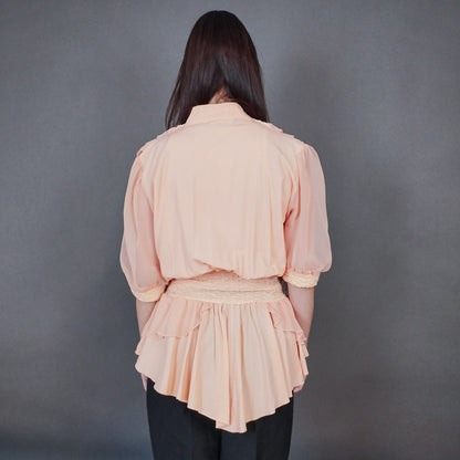 VIN-OUTW-33431 Vintage τοπ σομόν γαλλικό με δαντέλα S-M