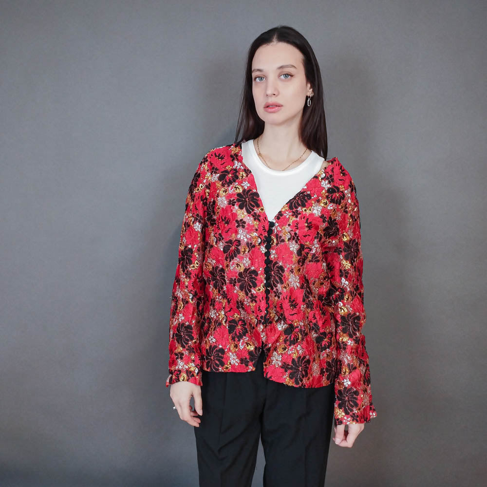 VIN-OUTW-33386 Vintage τοπ εμπριμέ μεταλιζέ M-L