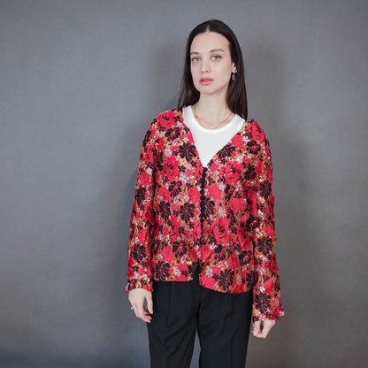 VIN-OUTW-33386 Vintage τοπ εμπριμέ μεταλιζέ M-L