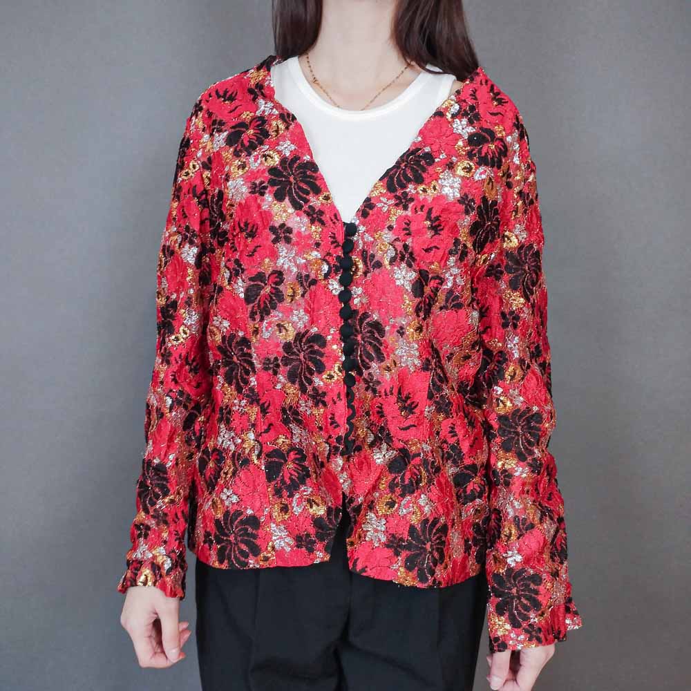 VIN-OUTW-33386 Vintage τοπ εμπριμέ μεταλιζέ M-L