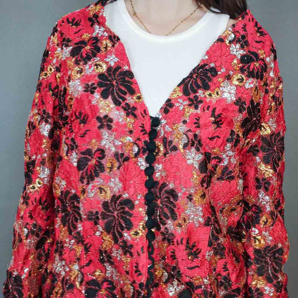 VIN-OUTW-33386 Vintage τοπ εμπριμέ μεταλιζέ M-L