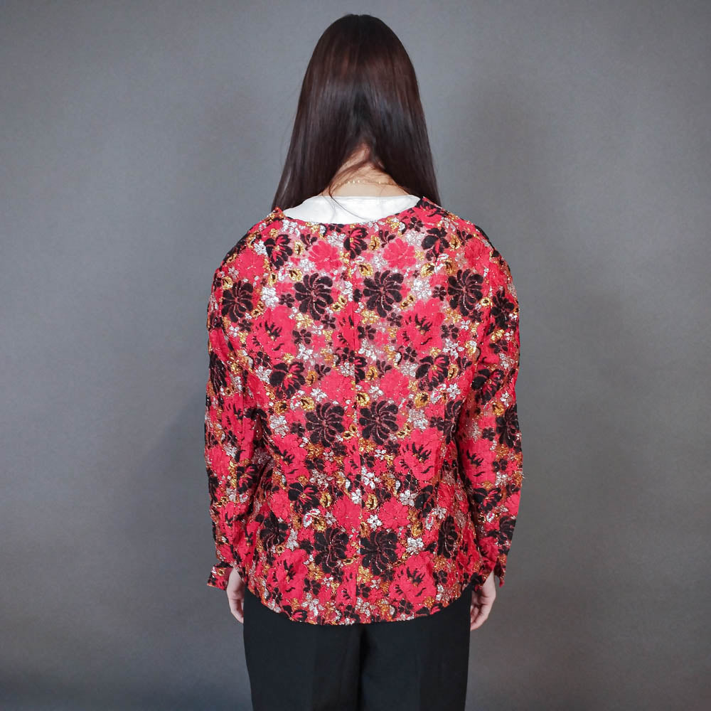 VIN-OUTW-33386 Vintage τοπ εμπριμέ μεταλιζέ M-L