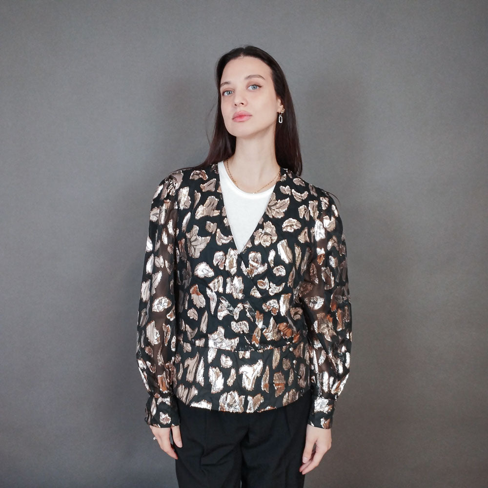 VIN-OUTW-33385 Vintage τοπ ημιδιαφανές με μεταλιζέ λεπτομέρειες L-XL