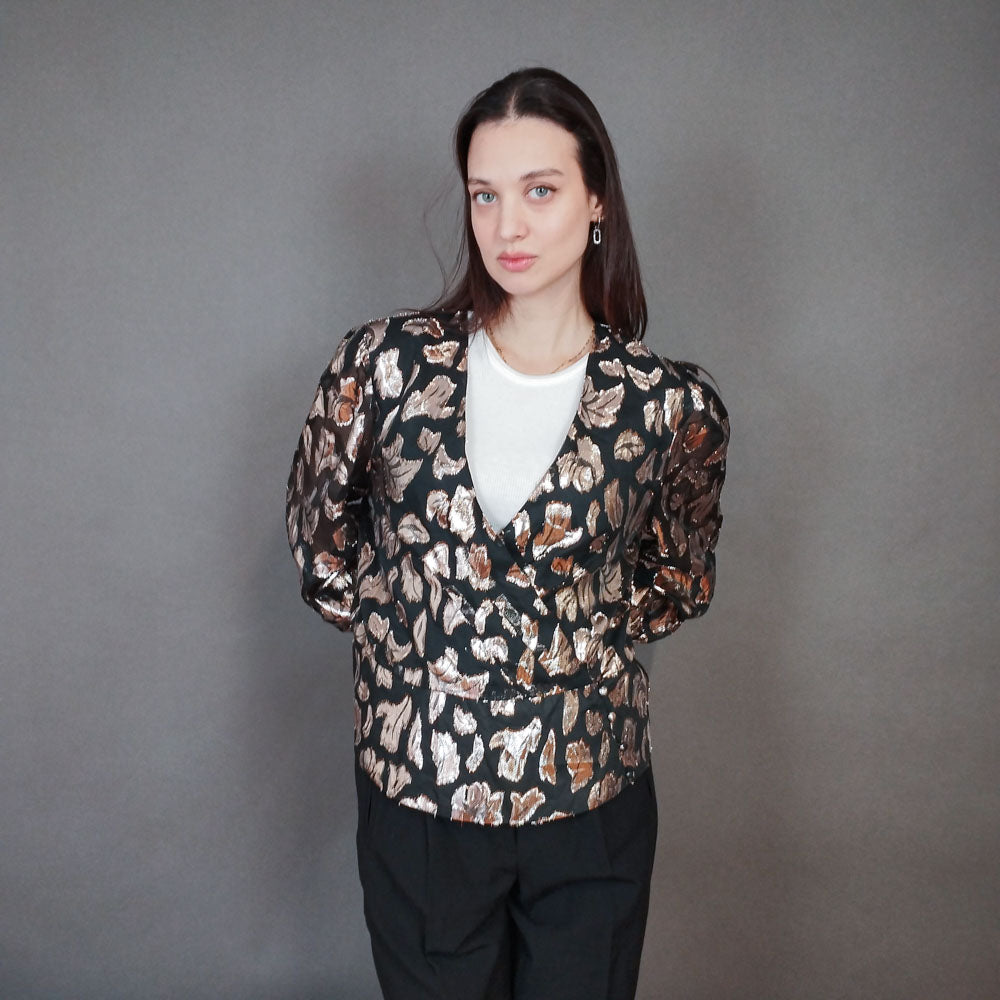 VIN-OUTW-33385 Vintage τοπ ημιδιαφανές με μεταλιζέ λεπτομέρειες L-XL