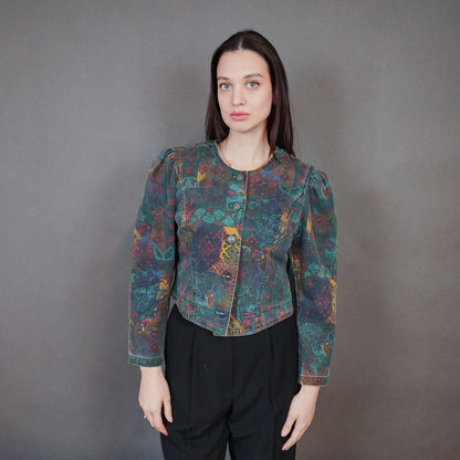 VIN-OUTW-33397 Vintage σακάκι ντένιμ εμπριμέ S