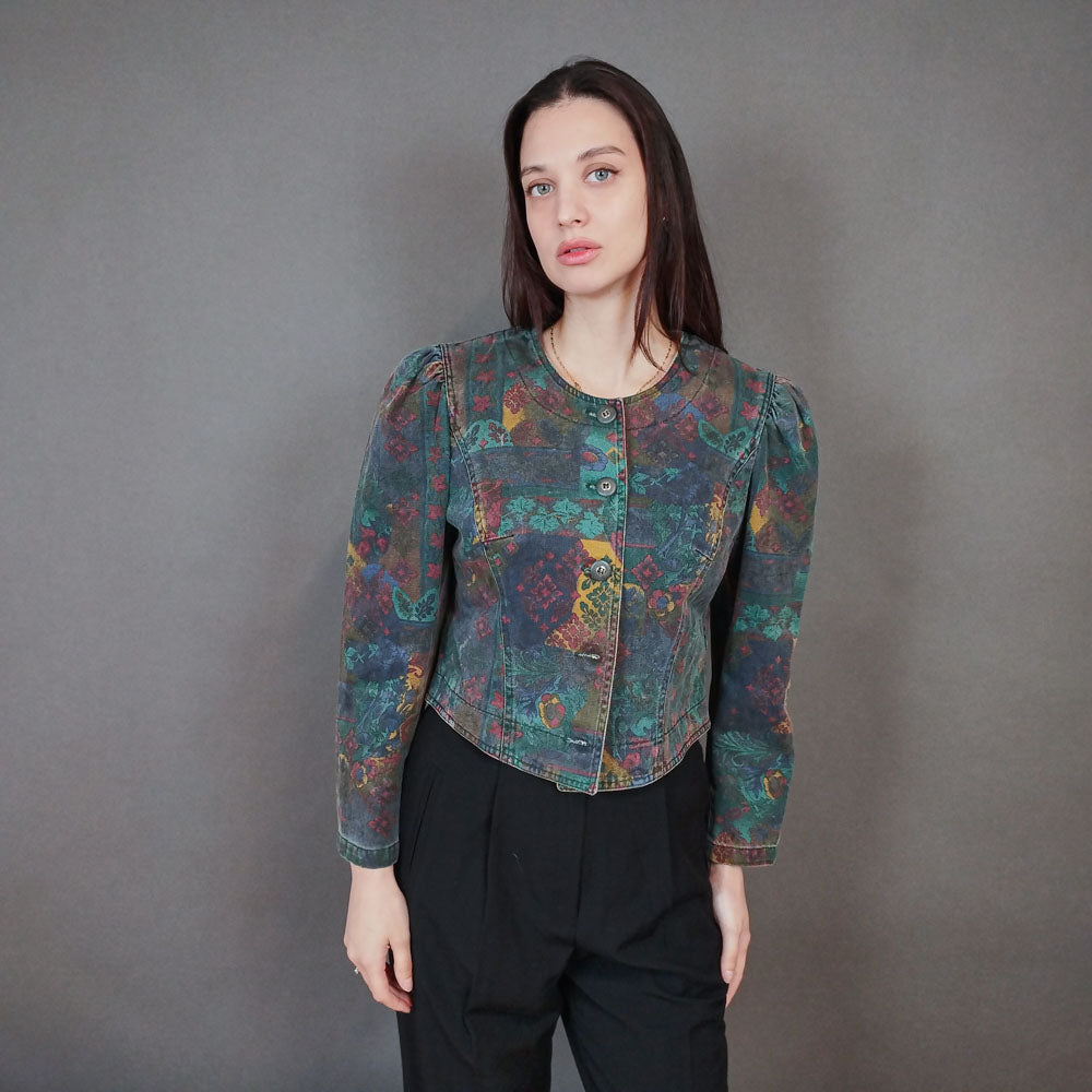 VIN-OUTW-33397 Vintage σακάκι ντένιμ εμπριμέ S