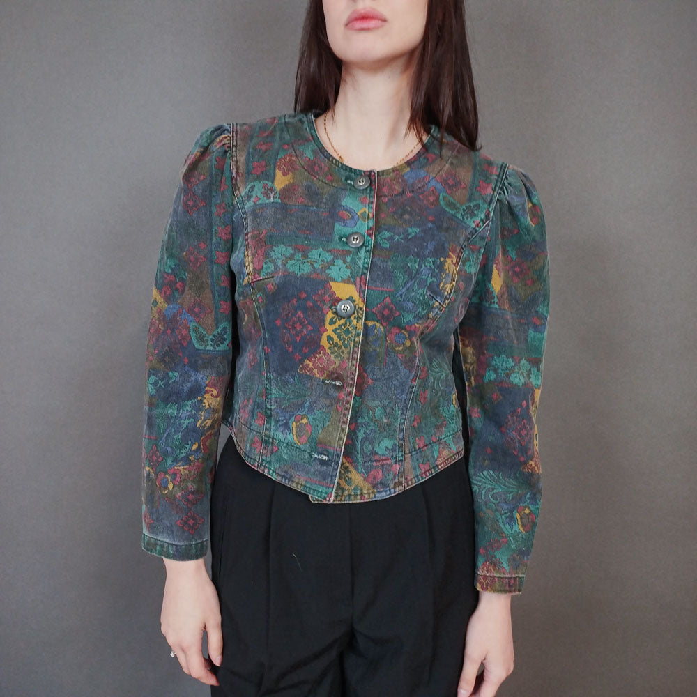 VIN-OUTW-33397 Vintage σακάκι ντένιμ εμπριμέ S