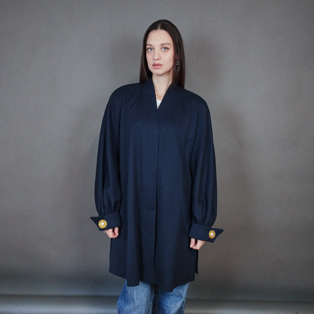 VIN-OUTW-33324 Vintage μαντό μάλλινο μπλε L