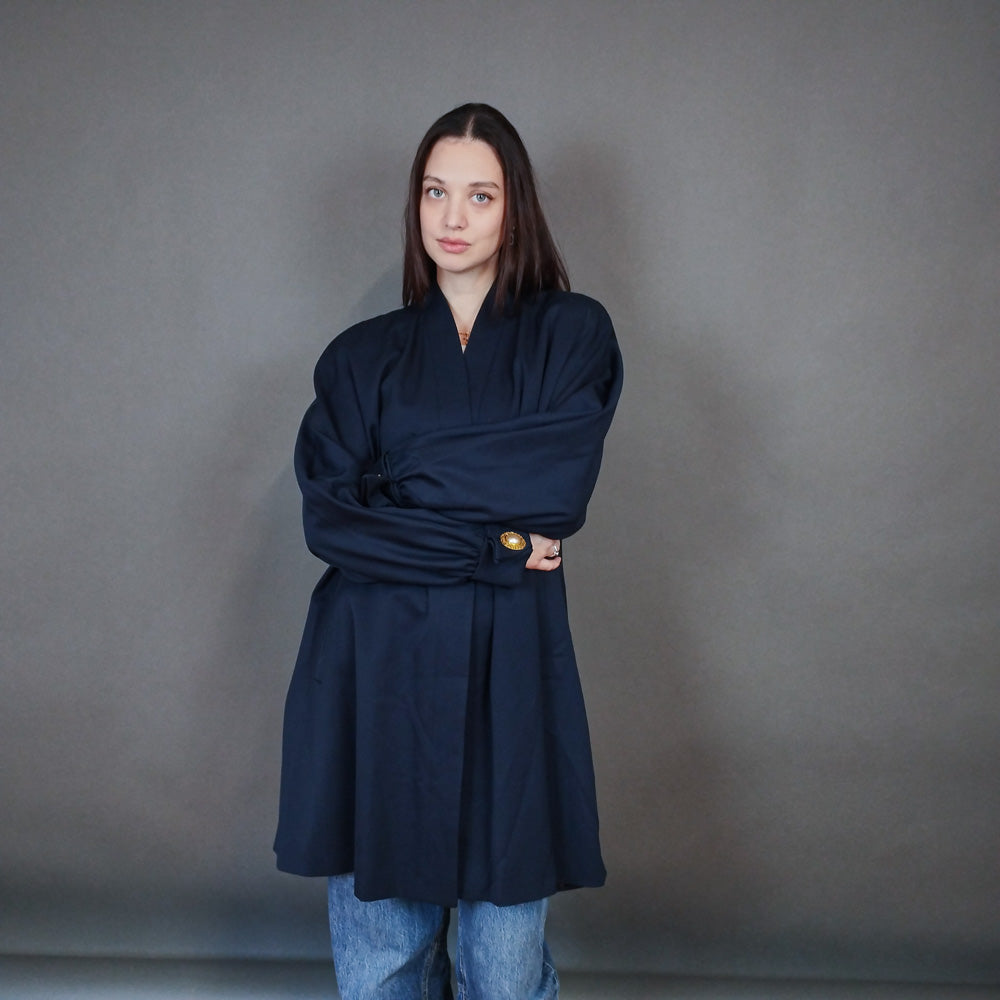 VIN-OUTW-33324 Vintage μαντό μάλλινο μπλε L