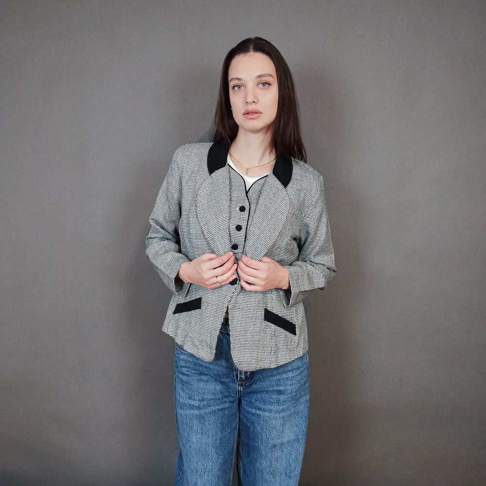 VIN-OUTW-33330 Vintage σακάκι καρό pied de poule S