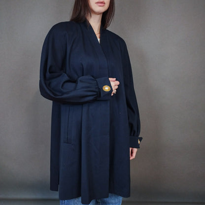 VIN-OUTW-33324 Vintage μαντό μάλλινο μπλε L