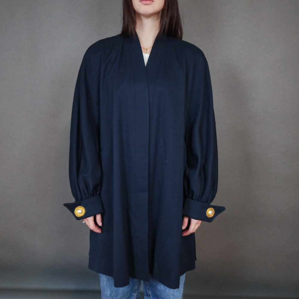 VIN-OUTW-33324 Vintage μαντό μάλλινο μπλε L