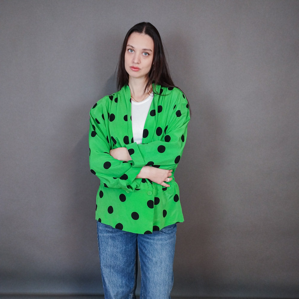 VIN-BLO-33374 Vintage top 80s μεταξωτό πουά XL