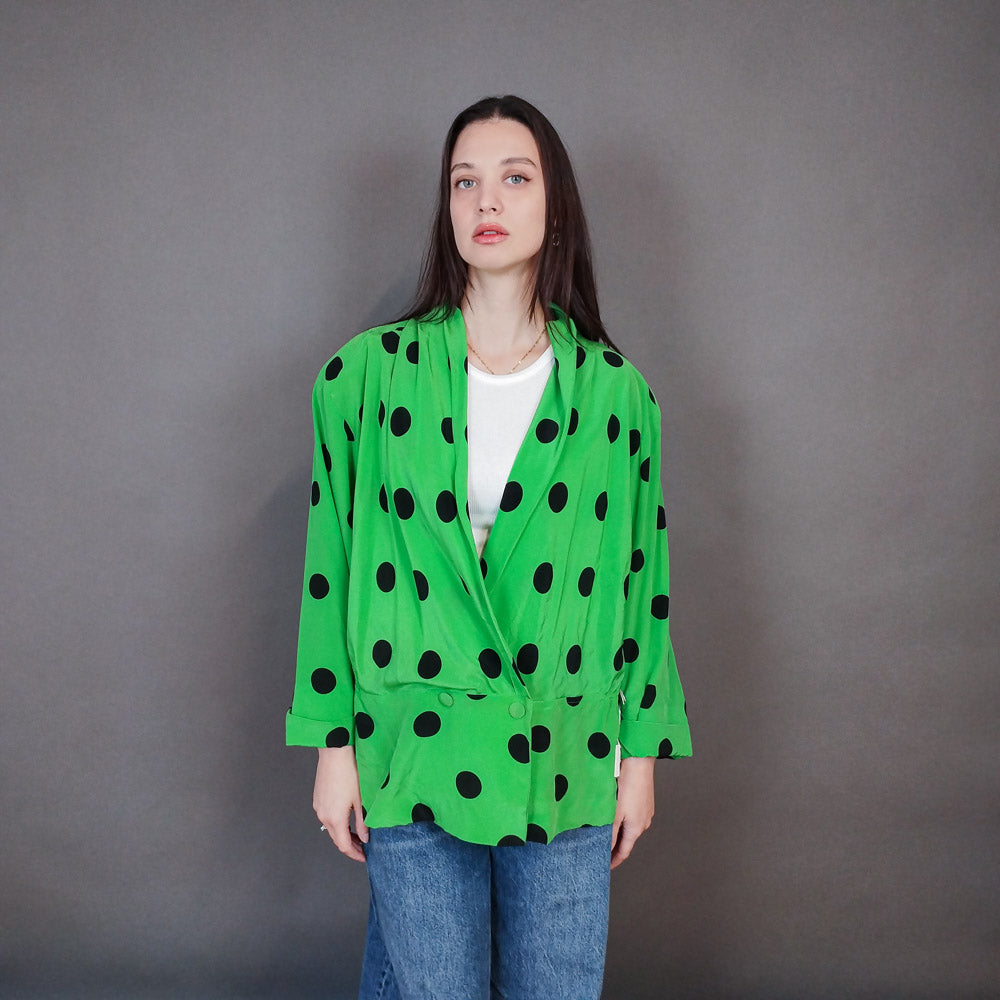 VIN-BLO-33374 Vintage top 80s μεταξωτό πουά XL