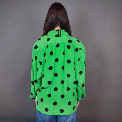 VIN-BLO-33374 Vintage top 80s μεταξωτό πουά XL