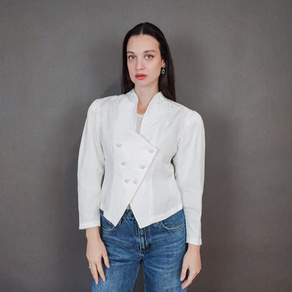 VIN-OUTW-3337 Vintage σακάκι 80s λευκό S-M