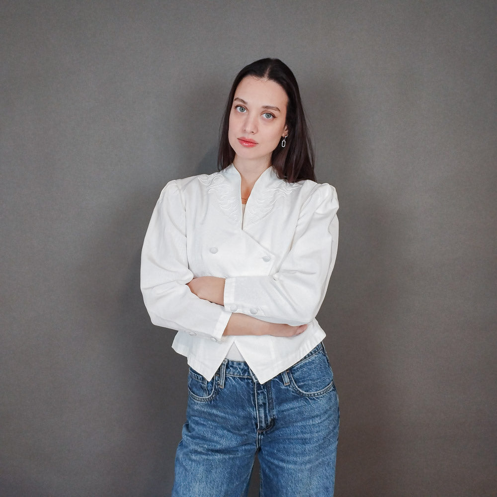 VIN-OUTW-3337 Vintage σακάκι 80s λευκό S-M