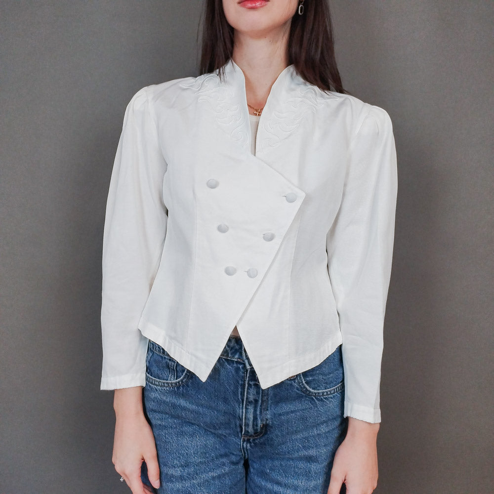 VIN-OUTW-3337 Vintage σακάκι 80s λευκό S-M