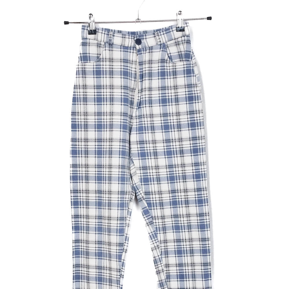 VIN-TR-35138 Vintage denim καρό ψηλόμεσο γυναικείο παντελόνι XS