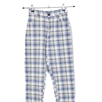 VIN-TR-35138 Vintage denim καρό ψηλόμεσο γυναικείο παντελόνι XS