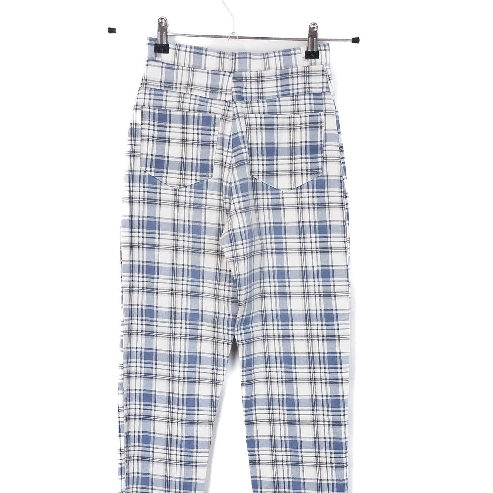 VIN-TR-35138 Vintage denim καρό ψηλόμεσο γυναικείο παντελόνι XS