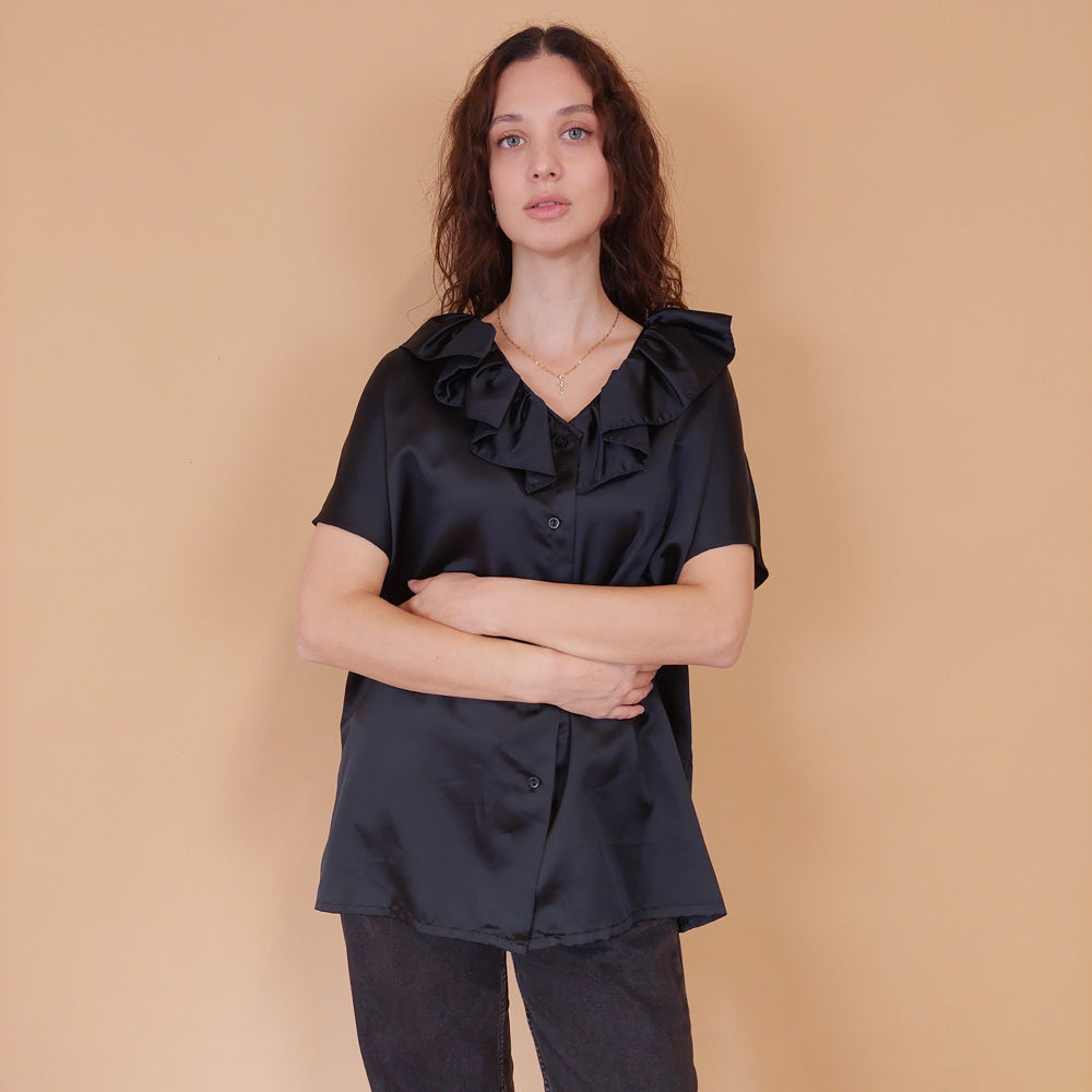 VIN-BLO-32154 Vintage πουκάμισο μαύρο L-XL