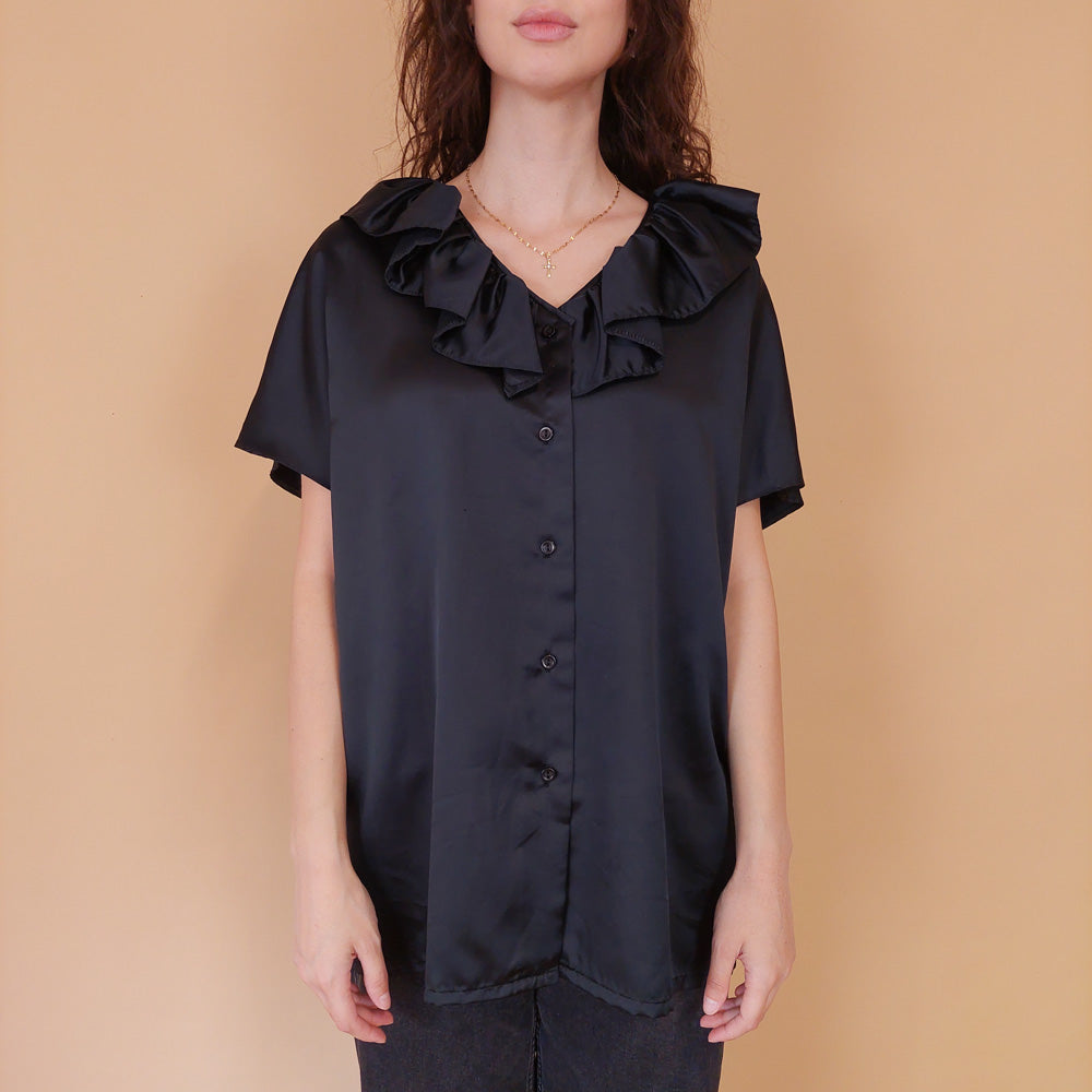 VIN-BLO-32154 Vintage πουκάμισο μαύρο L-XL