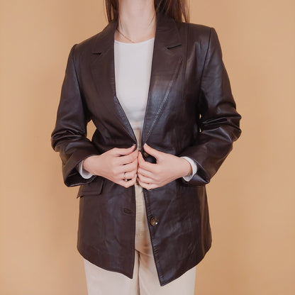 VIN-OUTW-34165 Vintage δερμάτινο σακάκι καφέ S