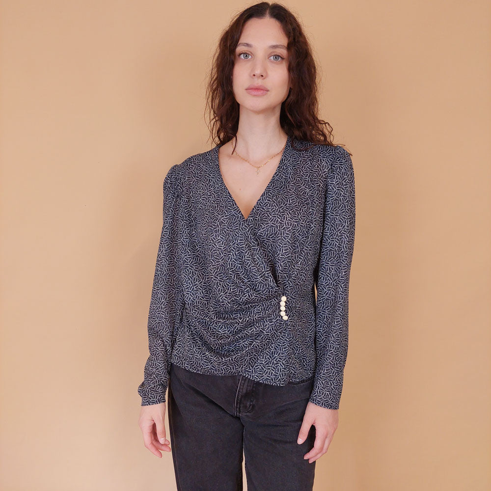 VIN-BLO-32156 Vintage πουκάμισο μαύρο κρουαζέ M-L