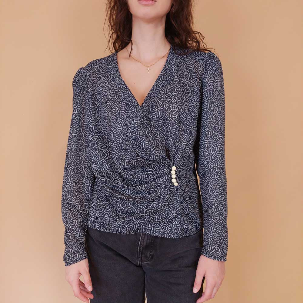 VIN-BLO-32156 Vintage πουκάμισο μαύρο κρουαζέ M-L