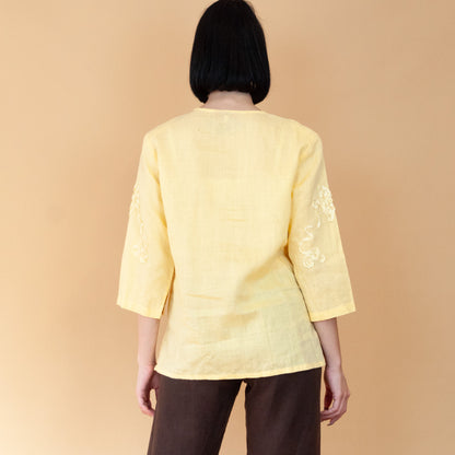 VIN-BLO-23642 Vintage πουκάμισο λινό κίτρινο XL