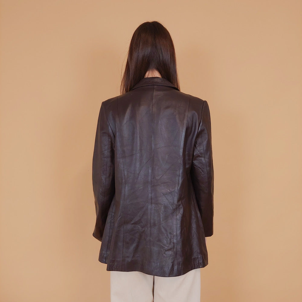 VIN-OUTW-34165 Vintage δερμάτινο σακάκι καφέ S