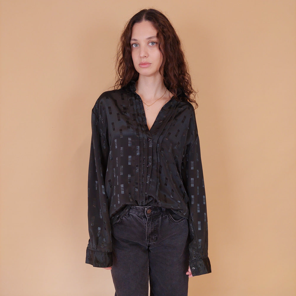 VIN-BLO-32157 Vintage πουκάμισο μαύρο σατινέ L