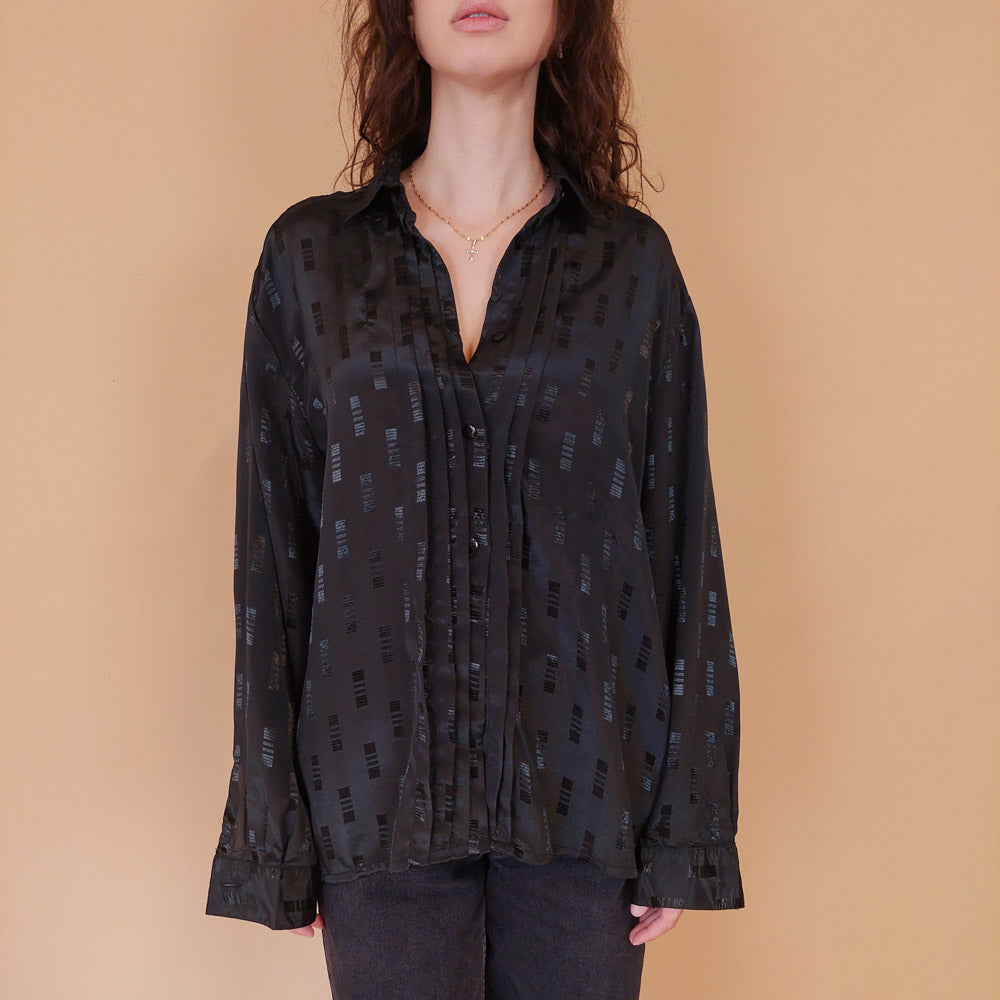 VIN-BLO-32157 Vintage πουκάμισο μαύρο σατινέ L