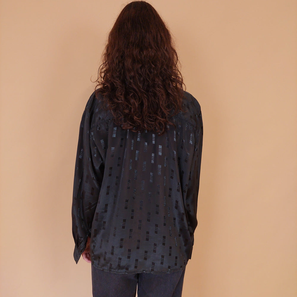 VIN-BLO-32157 Vintage πουκάμισο μαύρο σατινέ L