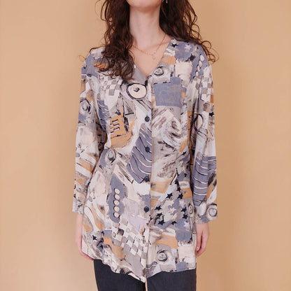 VIN-BLO-32160 Vintage πουκάμισο εμπριμέ L